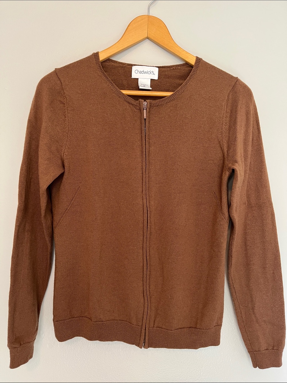 Chadwicks 100% Merino Wool Vintage Women's Brown Zip Cardigan Sweater